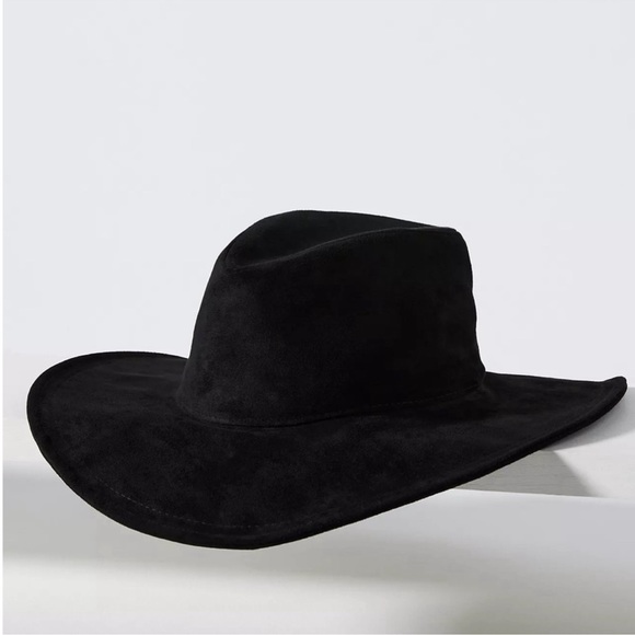 ANTHROPOLOGIE San Diego Hat Co Suede Wide Brim Fedora Black Soft One Size NWT - Picture 1 of 4